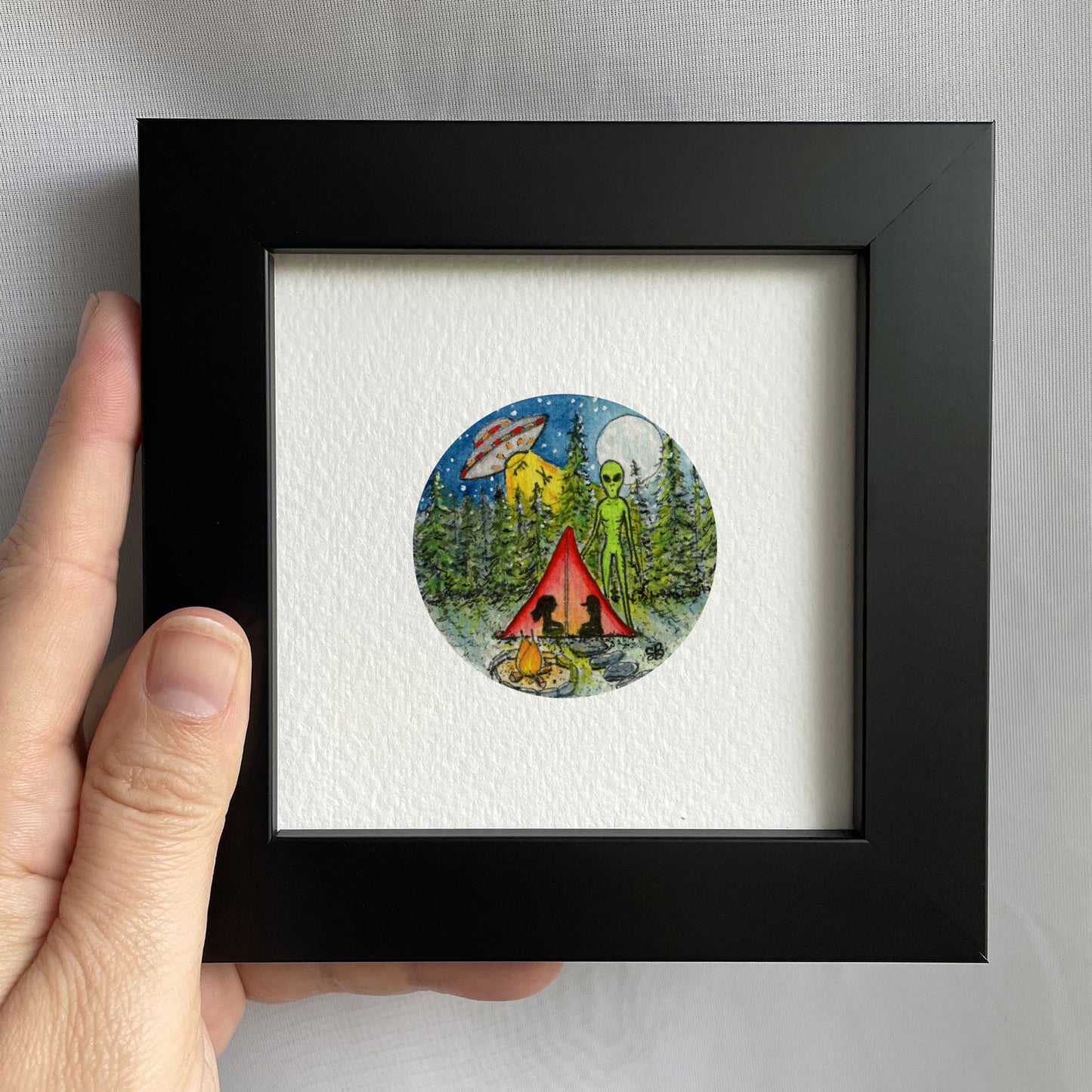 Campsite Visitor Tiny Art Watercolor Print