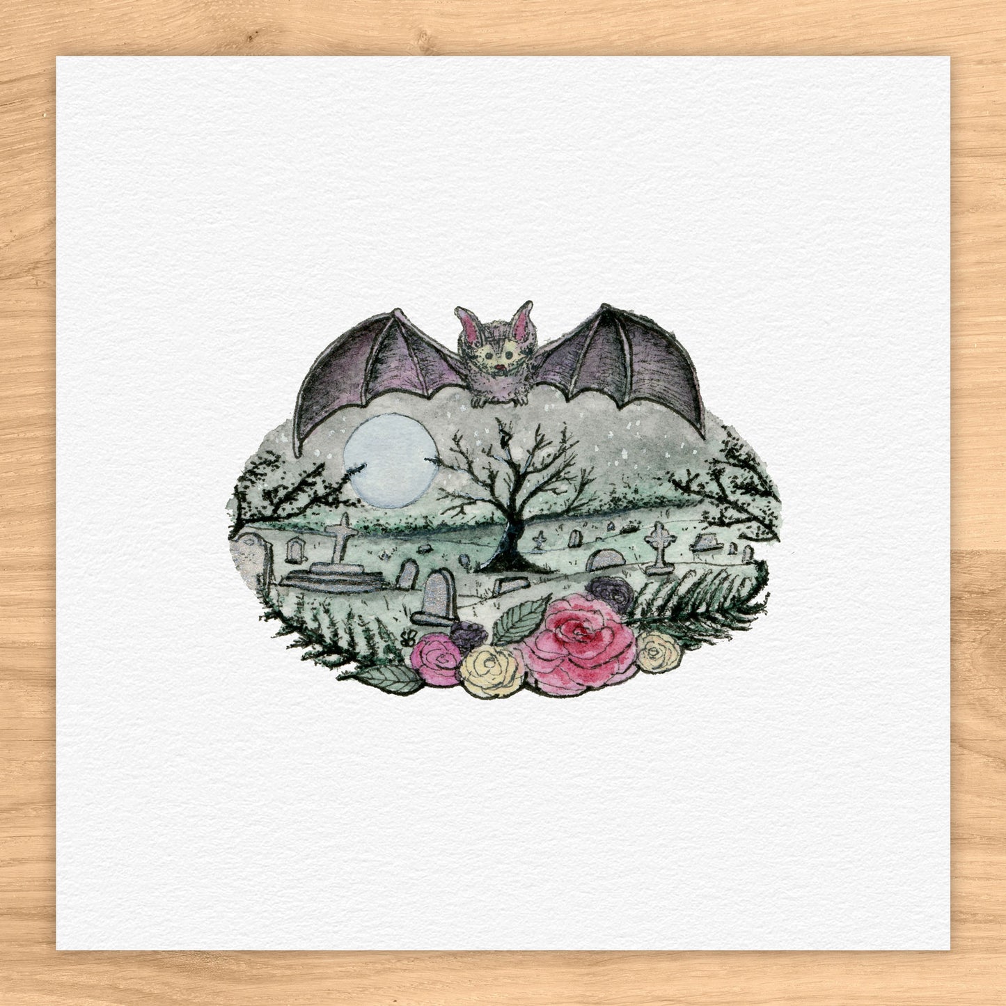 Batty Cemetery Watercolor Print