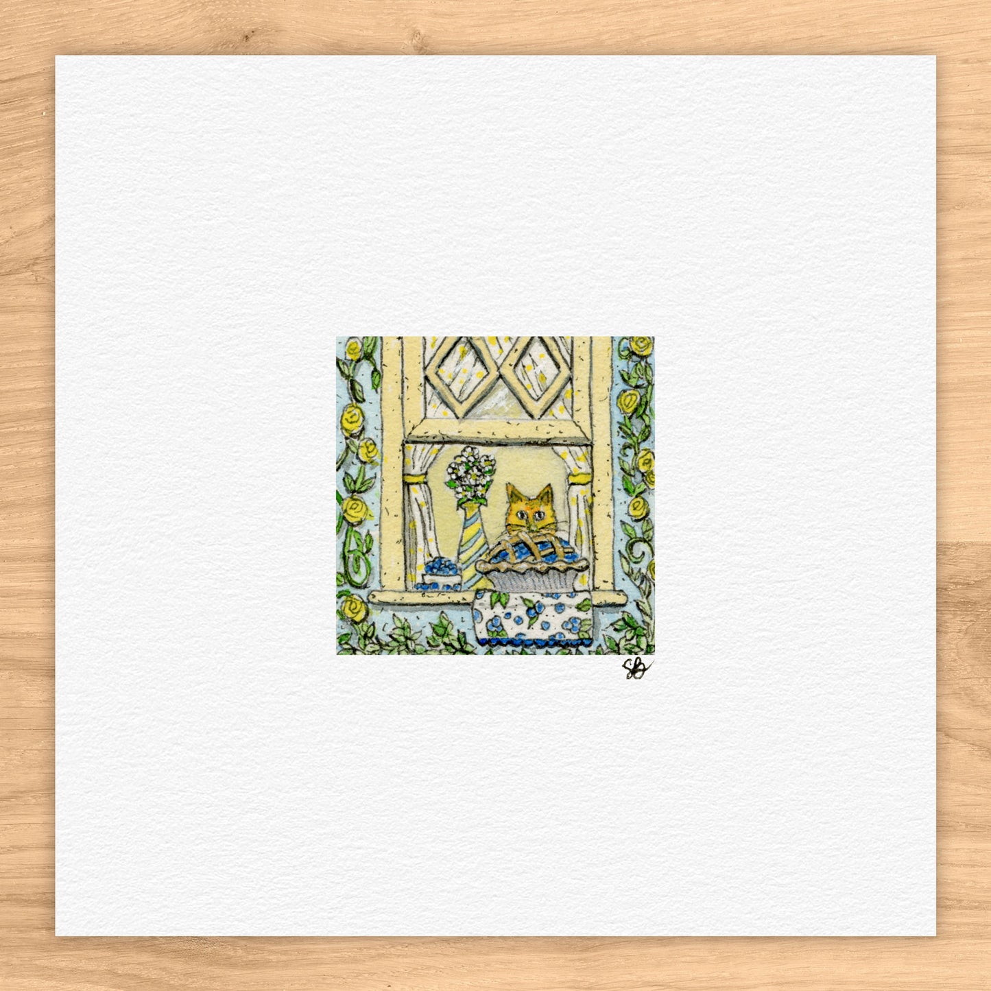 Blueberry Pie In Window Watercolor Print