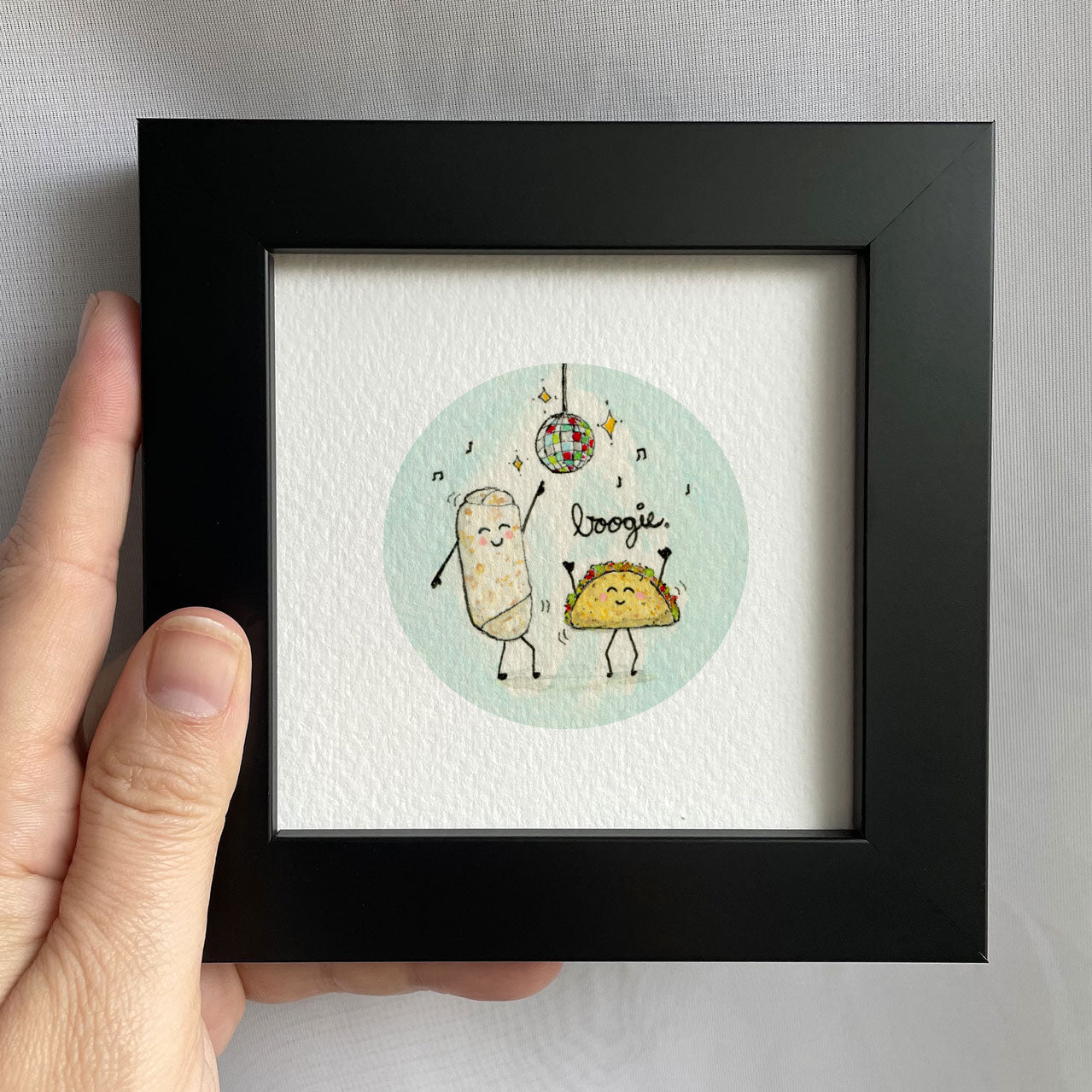 Burrito & Taco Disco Dance Tiny Art Watercolor Print