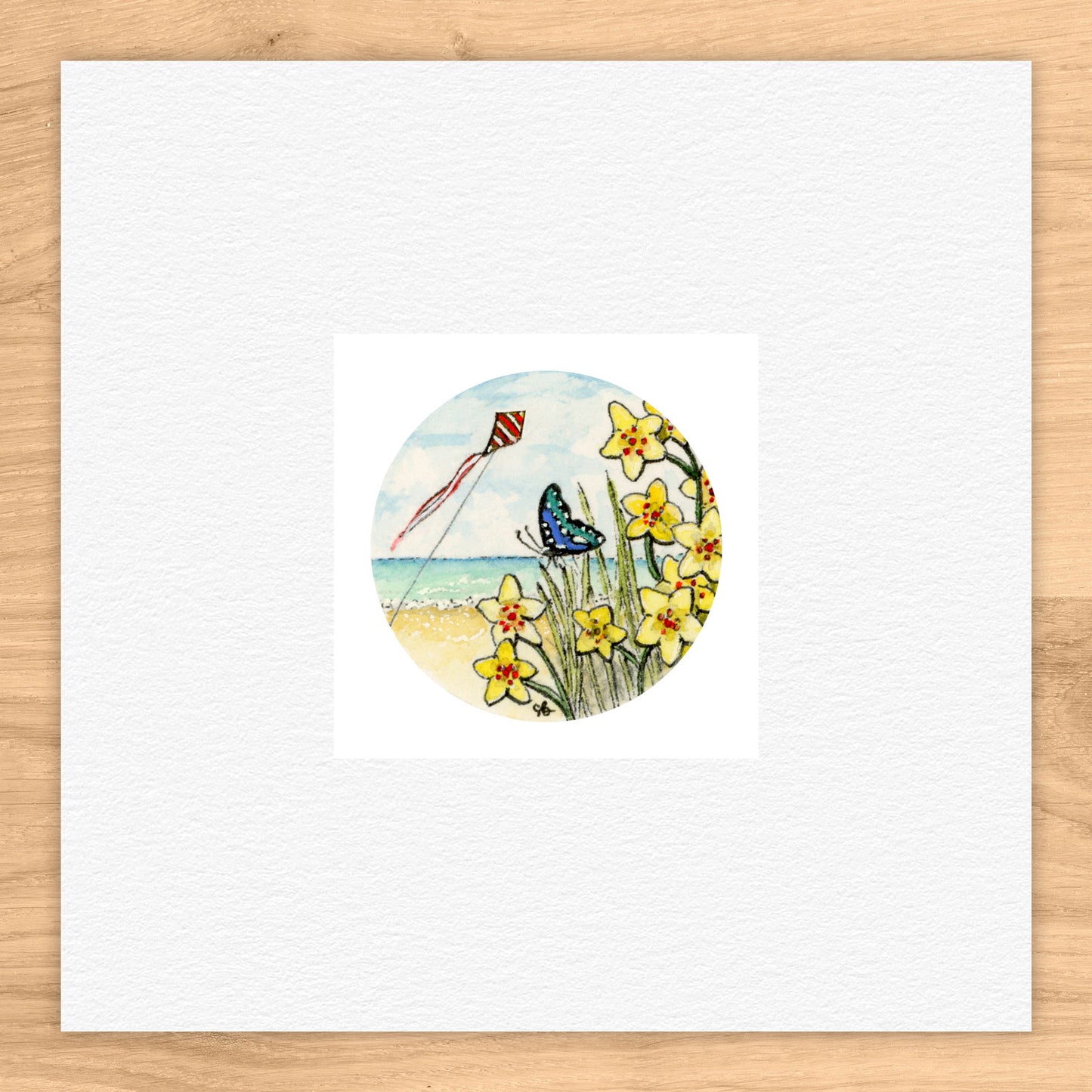 Butterfly at Beach Field Watercolor Print