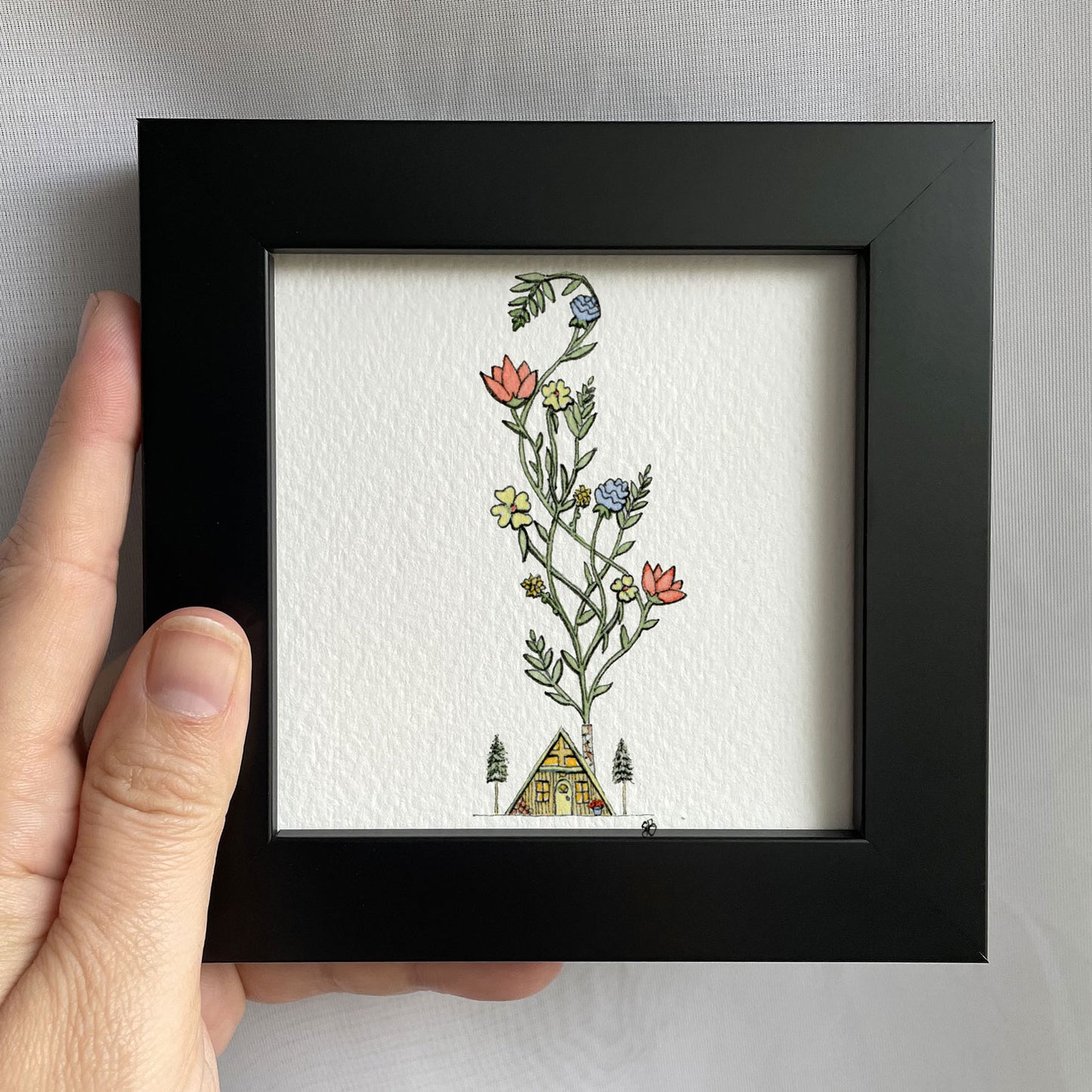 A-Frame Smoke Flowers Tiny Art Watercolor Print