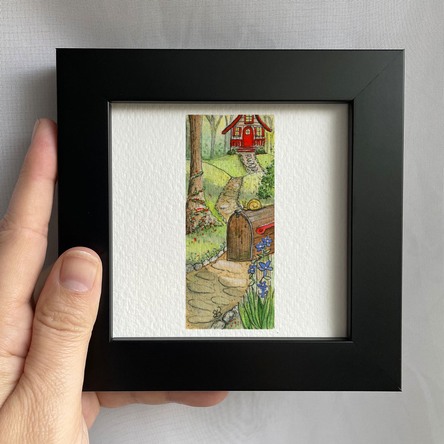 Forest Cabin Tiny Art Watercolor Print