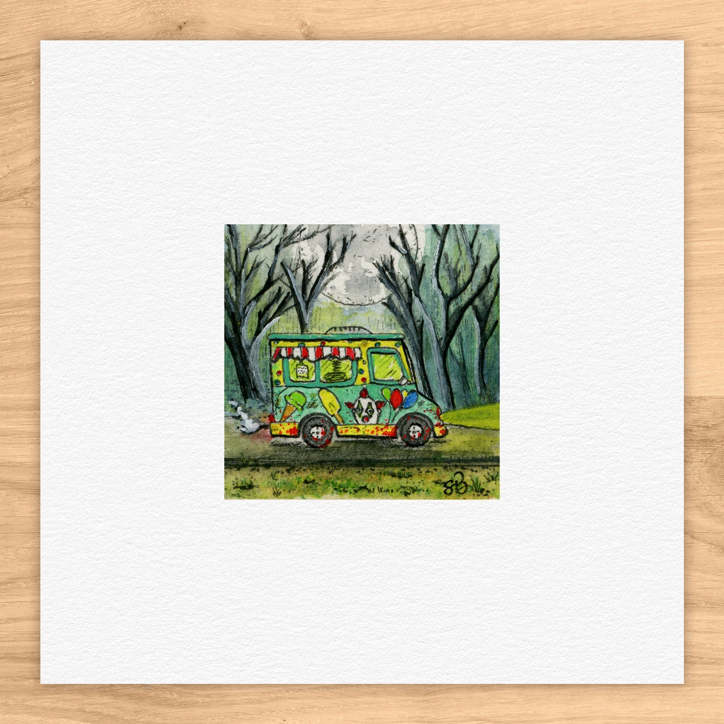 Creepy Ice Cream Truck Watercolor Print
