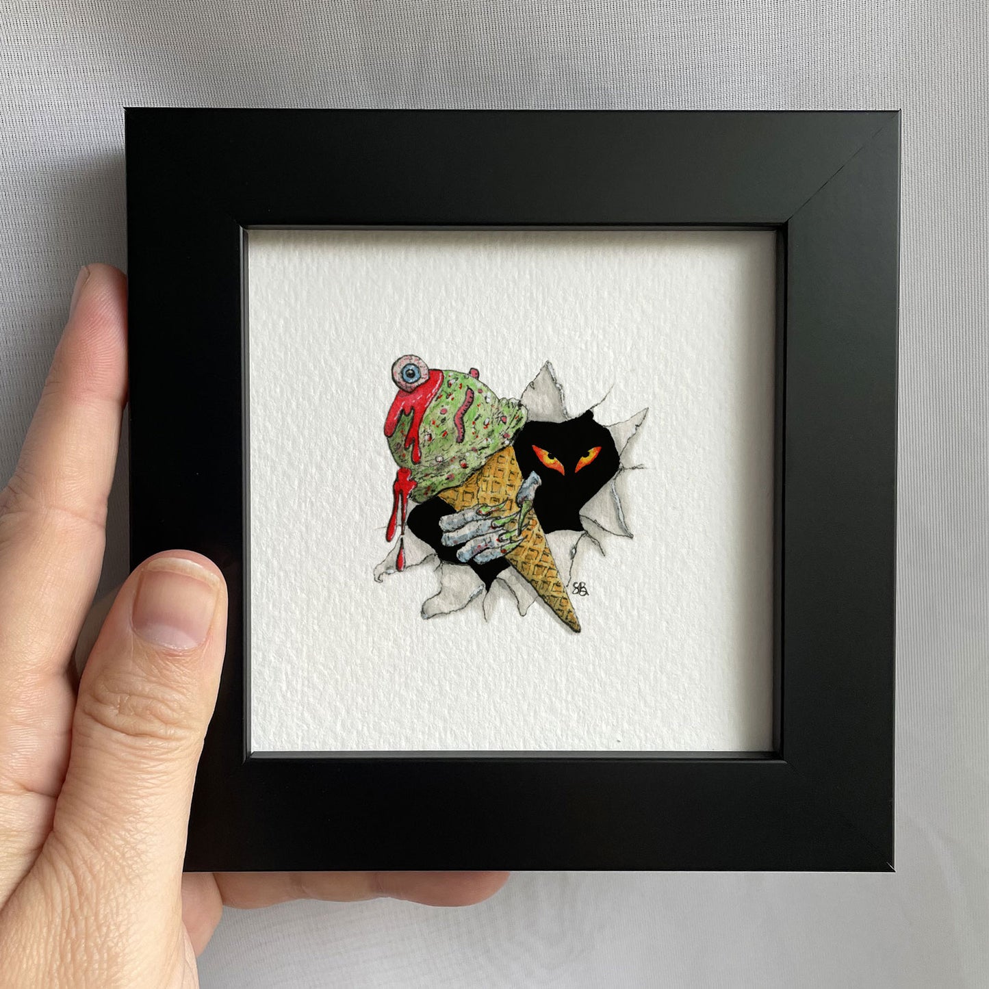 "Eyes Scream" Ice Cream Monster Tiny Art Watercolor Print