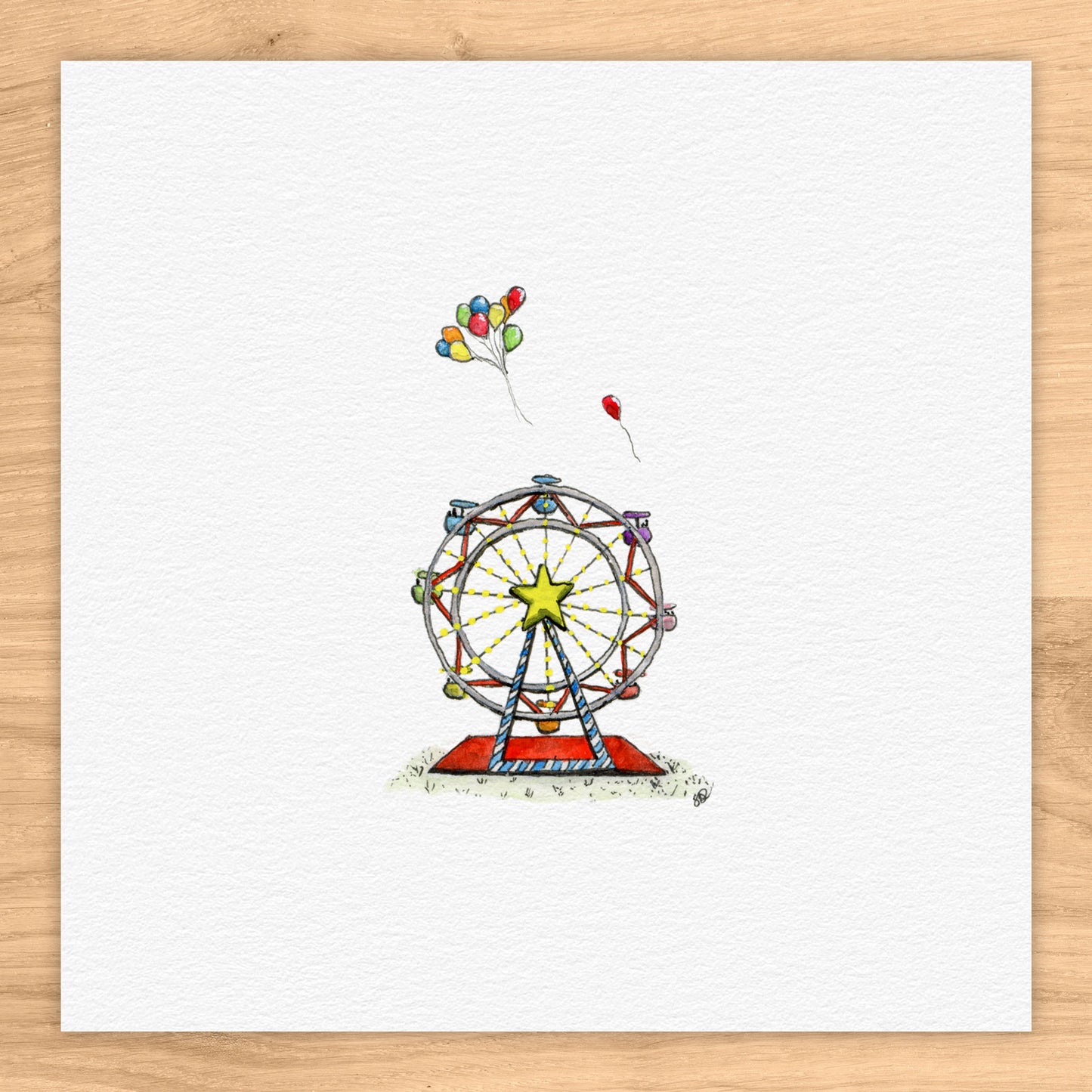 Ferris Wheel Tiny Art Watercolor Print