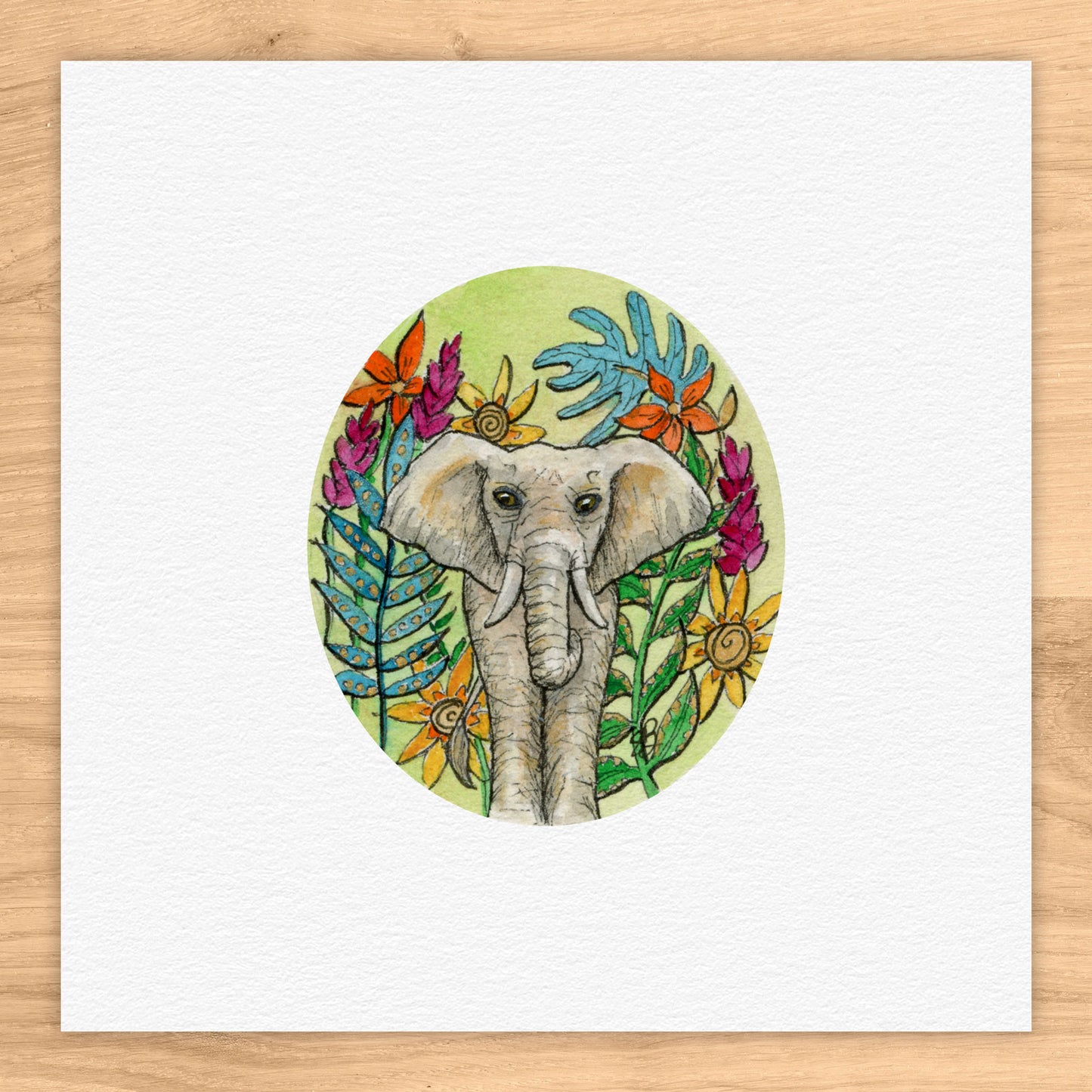 Floral Elephant Tiny Art Watercolor Print