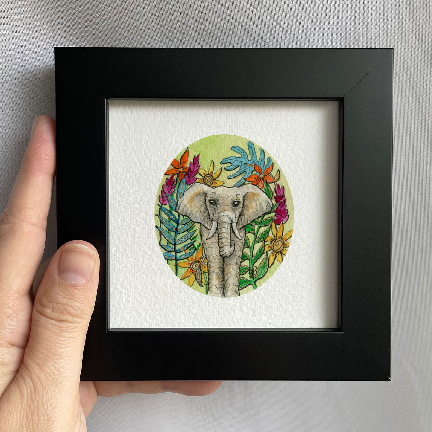 Floral Elephant Tiny Art Watercolor Print