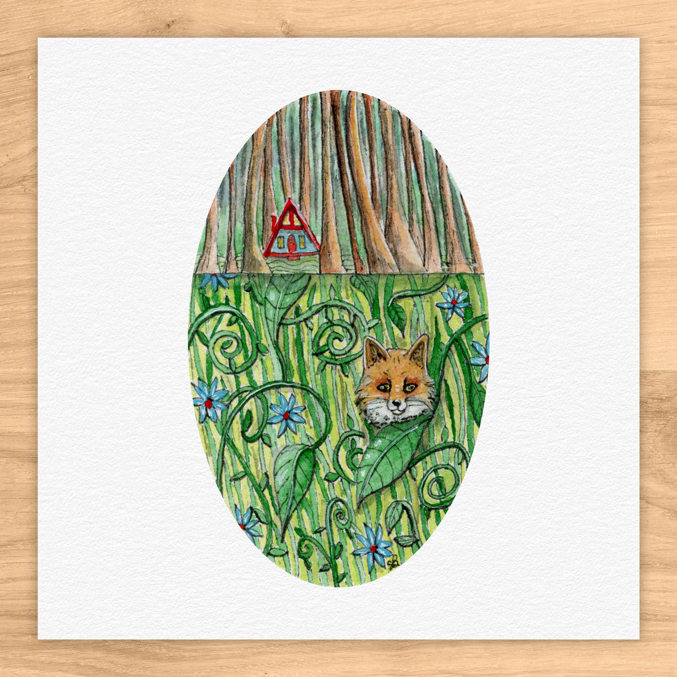 Fox in the Grass Watercolor Print