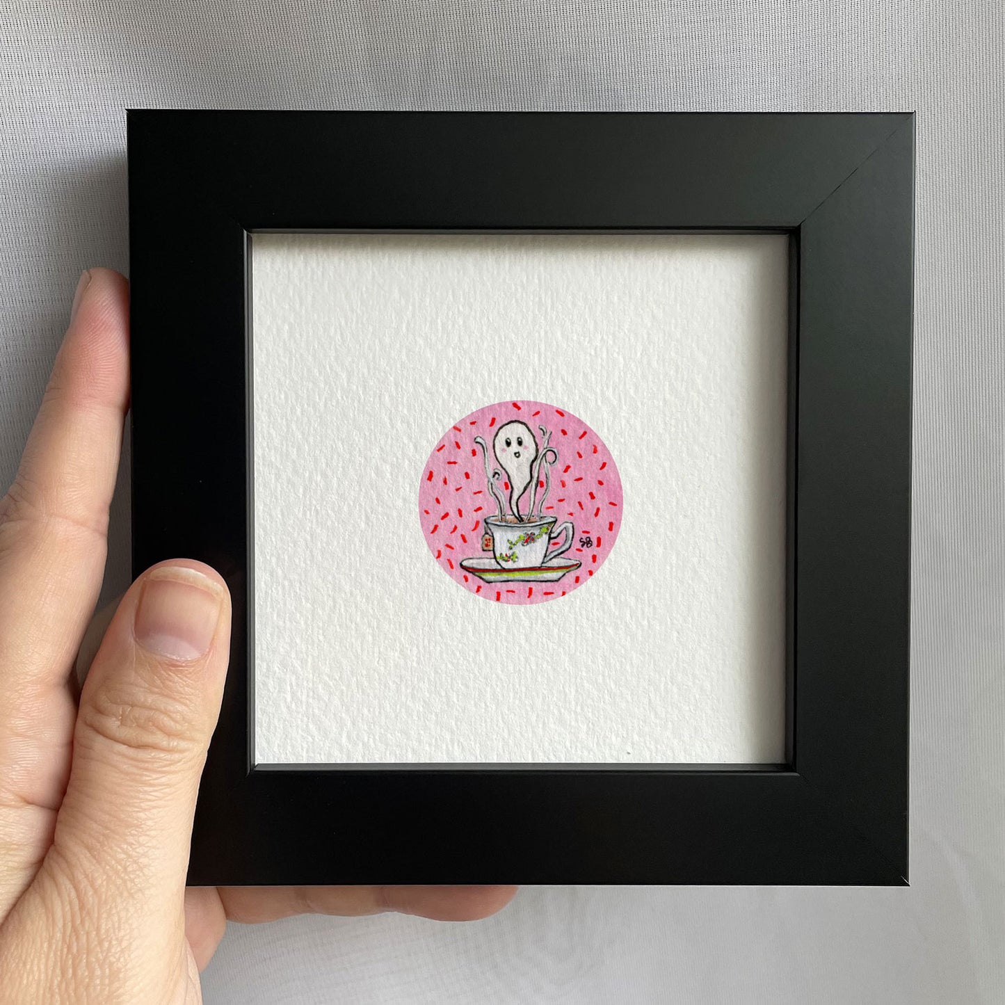Ghost In Teacup Tiny Art Watercolor Print