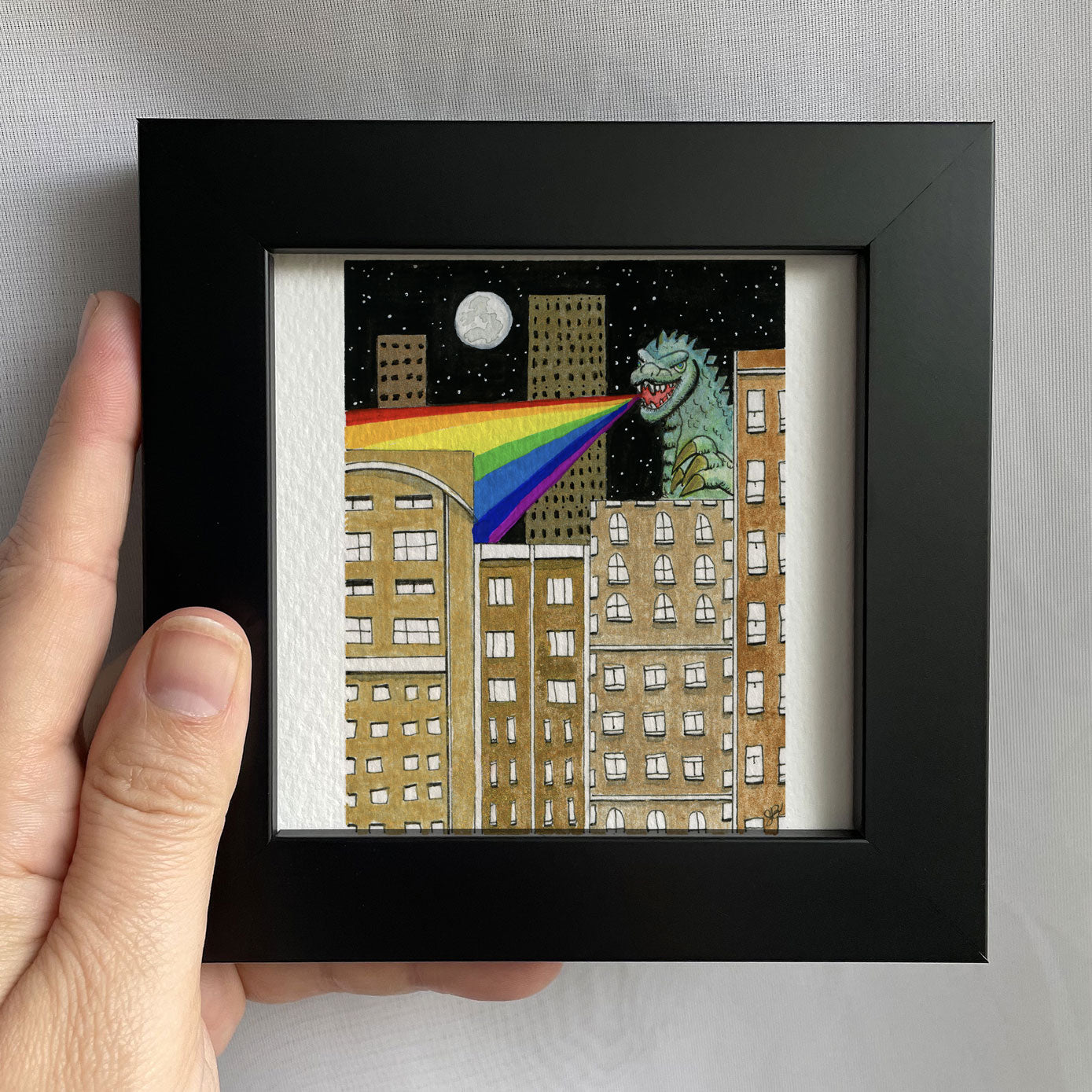 Godzilla of Love Tiny Art Watercolor Print