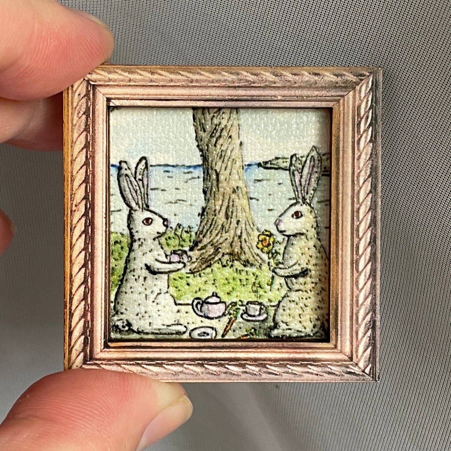 Bunny Tea Time Canvas Print Framed Magnet Tiny Art