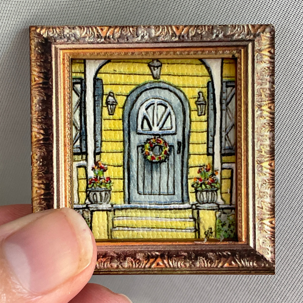 Yellow Cottage Front Porch Canvas Print Framed Magnet Tiny Art