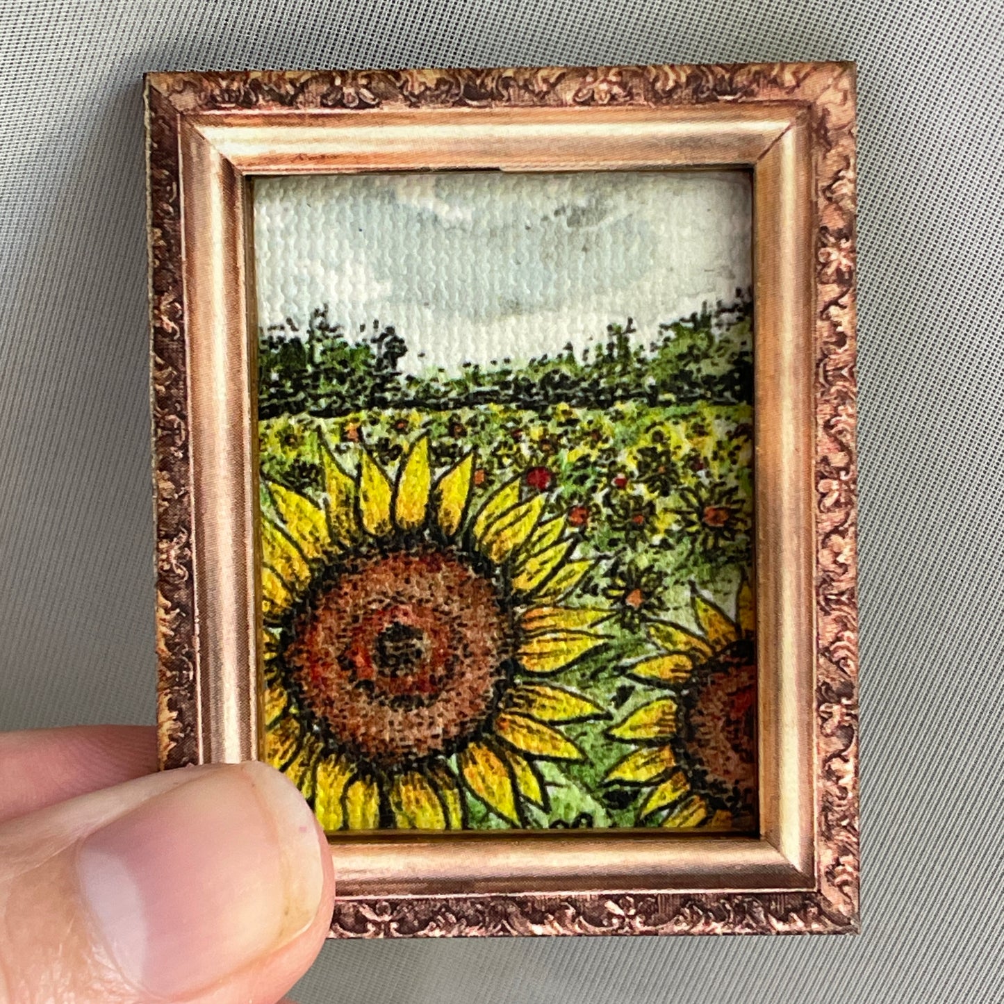Cloudy Sunflower Field Canvas Print Framed Magnet Tiny Art