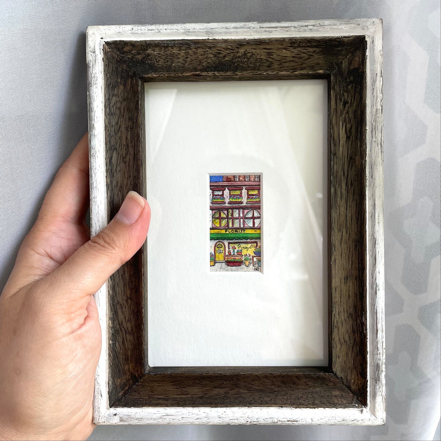 City Florist Tiny Art Watercolor Painting