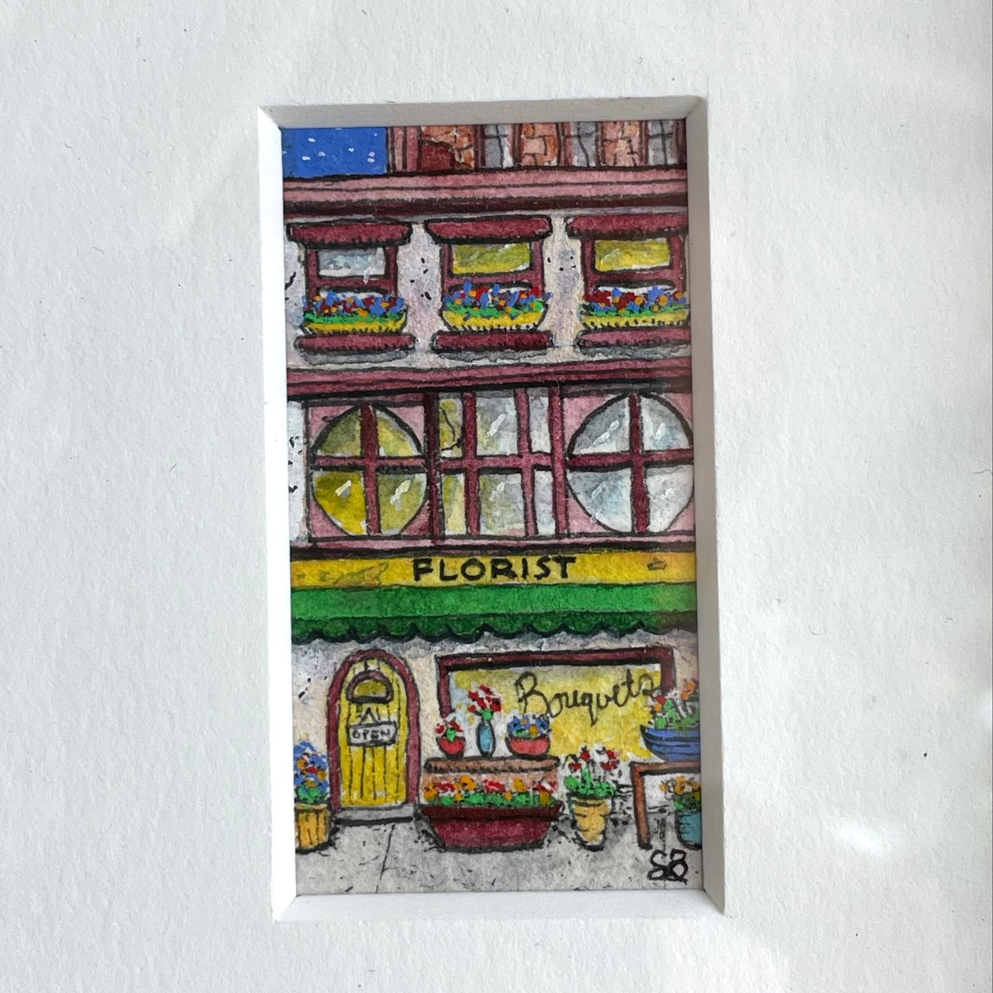 City Florist Tiny Art Watercolor Painting
