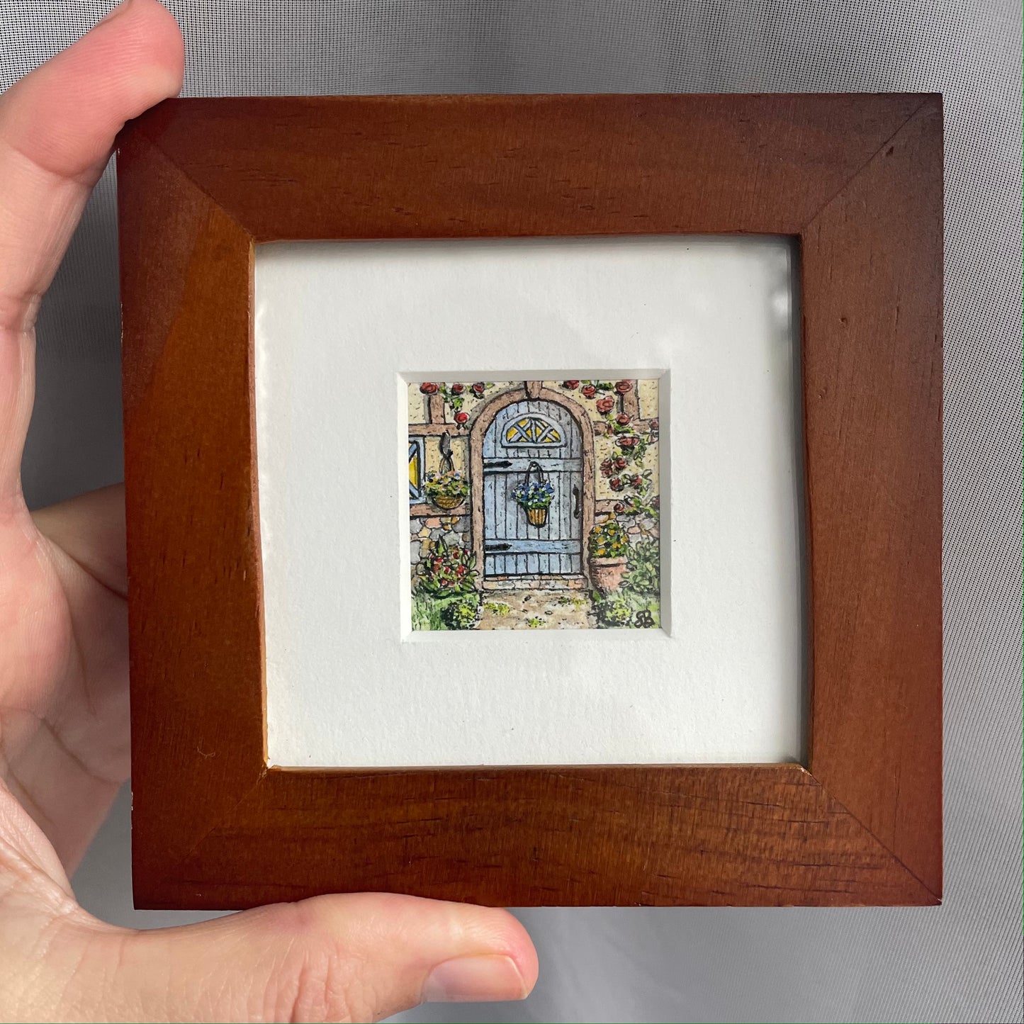 Cozy Cottage Door Tiny Art Watercolor Painting
