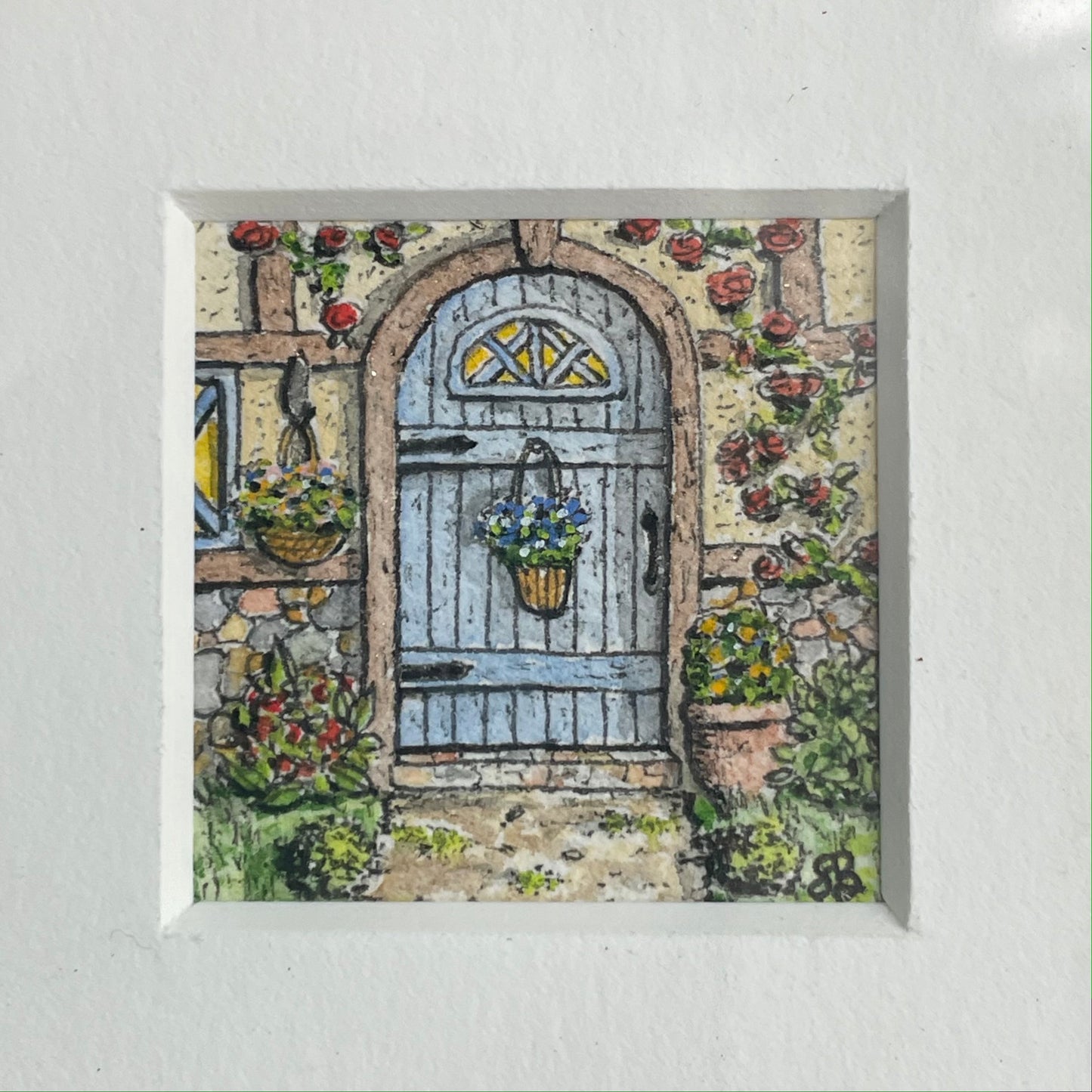 Cozy Cottage Door Tiny Art Watercolor Painting