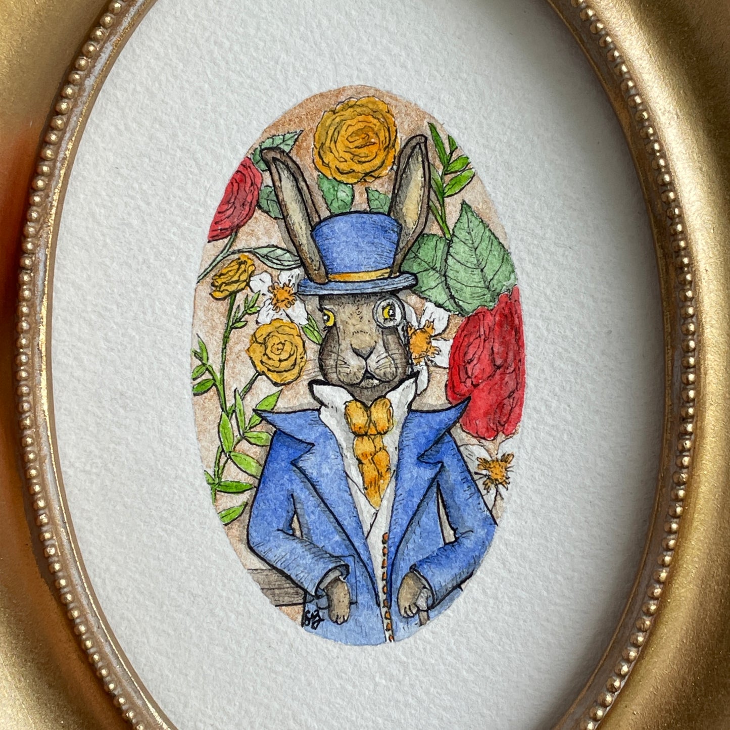 Dapper Hare Original Tiny Art Watercolor Painting