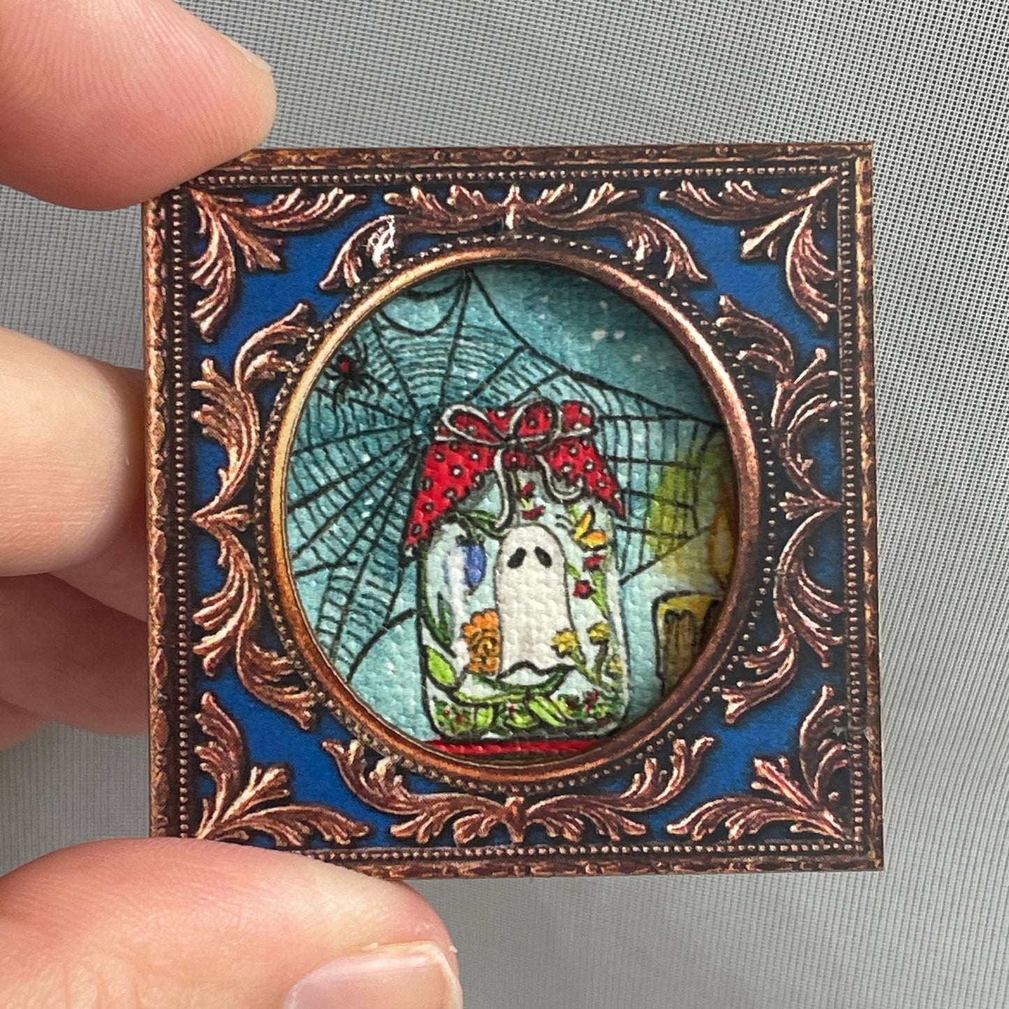Ghost in Jar Framed Magnet Tiny Art