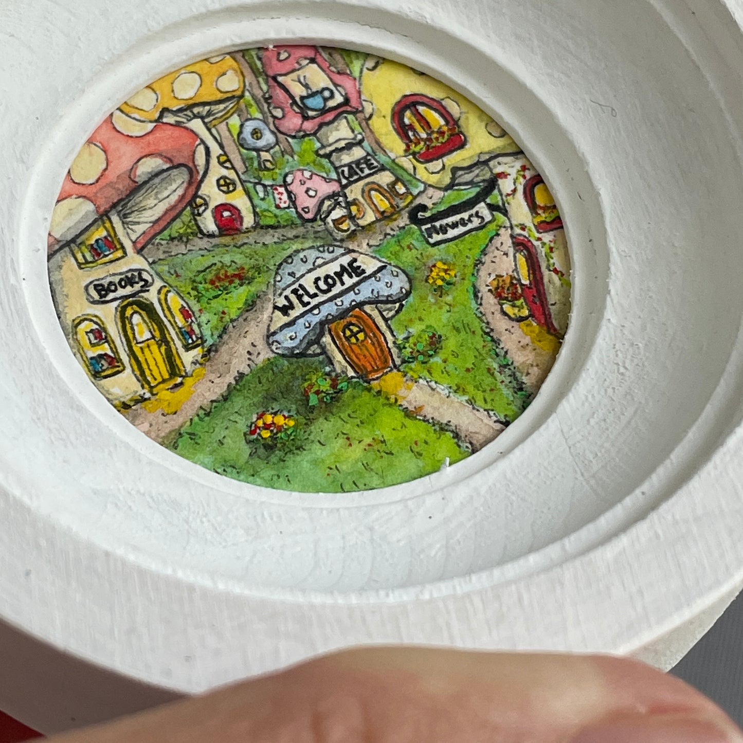 Mushroom Village Tiny Art Original Watercolor Painting