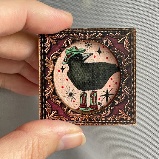 Cowgirl Crow Framed Canvas Print Magnet Tiny Art