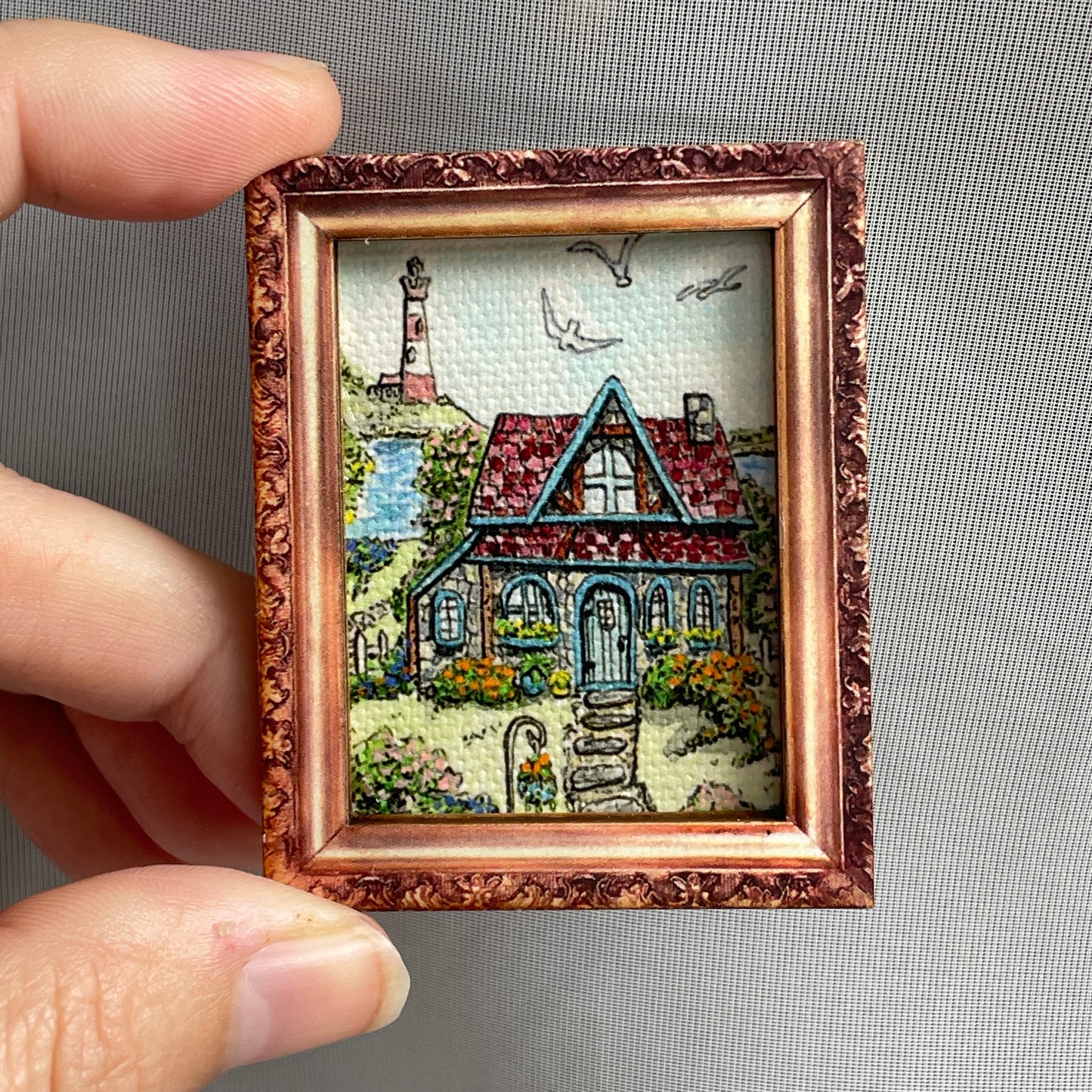 Seaside Cottage Framed Canvas Print Magnet Tiny Art