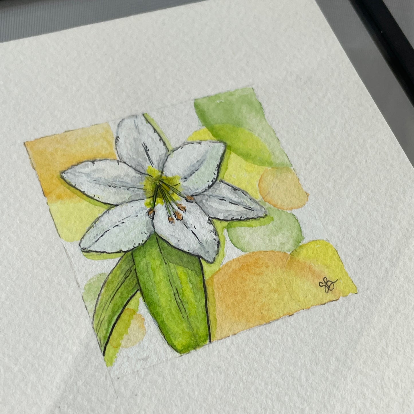 Lily and Circles Tiny Art Original Watercolor Painting