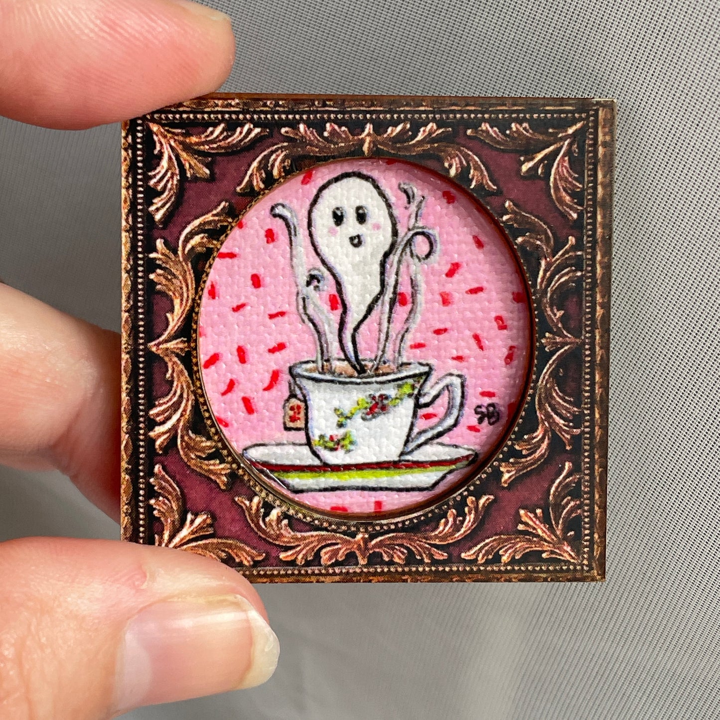 Teacup Ghost Framed Canvas Print Magnet Tiny Art