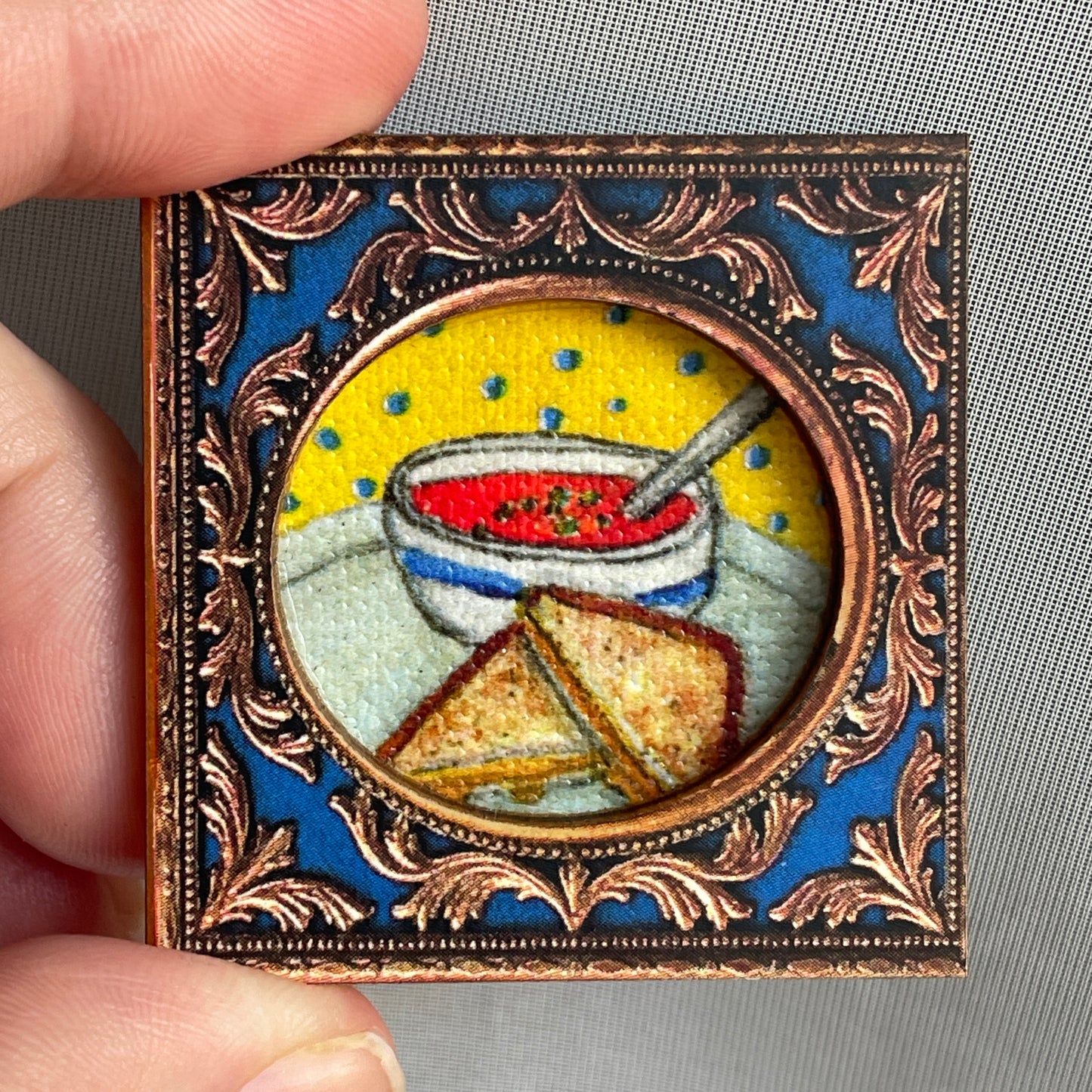 Grilled Cheese and Tomato Soup Framed Canvas Print Magnet Tiny Art