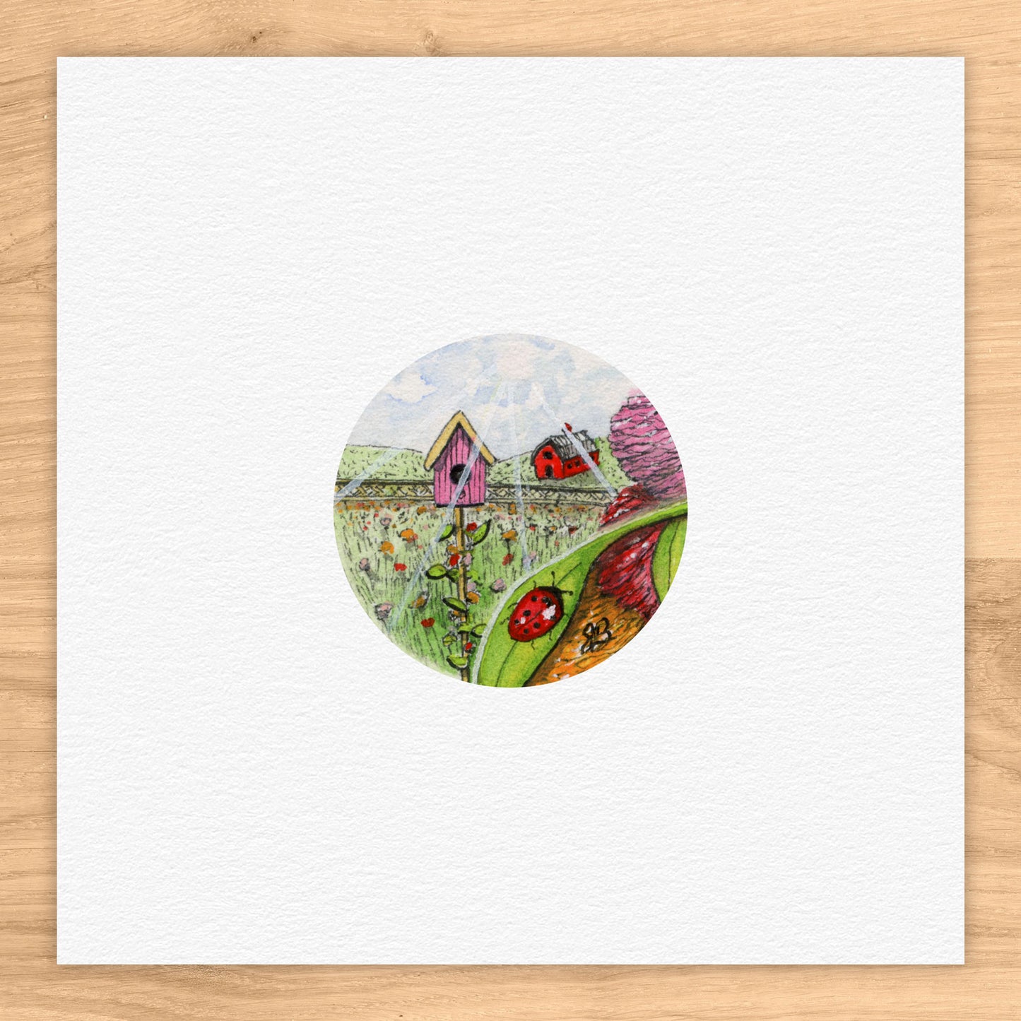 Ladybug Landscape Tiny Art Watercolor Print