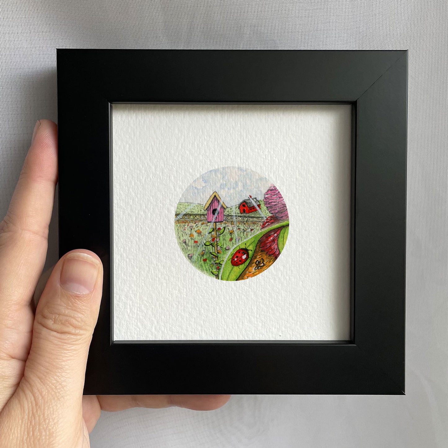 Ladybug Landscape Tiny Art Watercolor Print