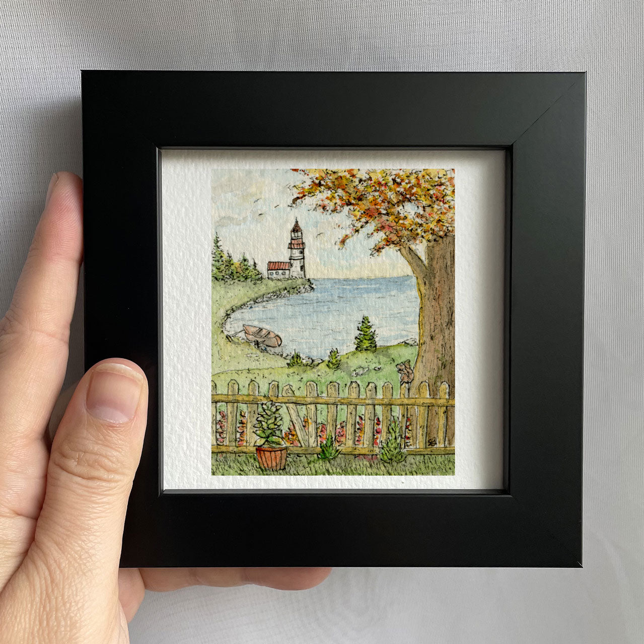 Lighthouse Landscape Tiny Art Watercolor Print