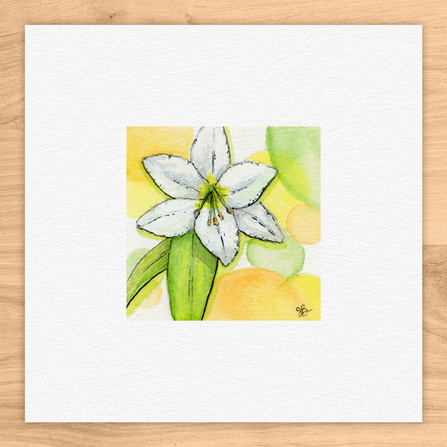 Lily and Circles Landscape Watercolor Print