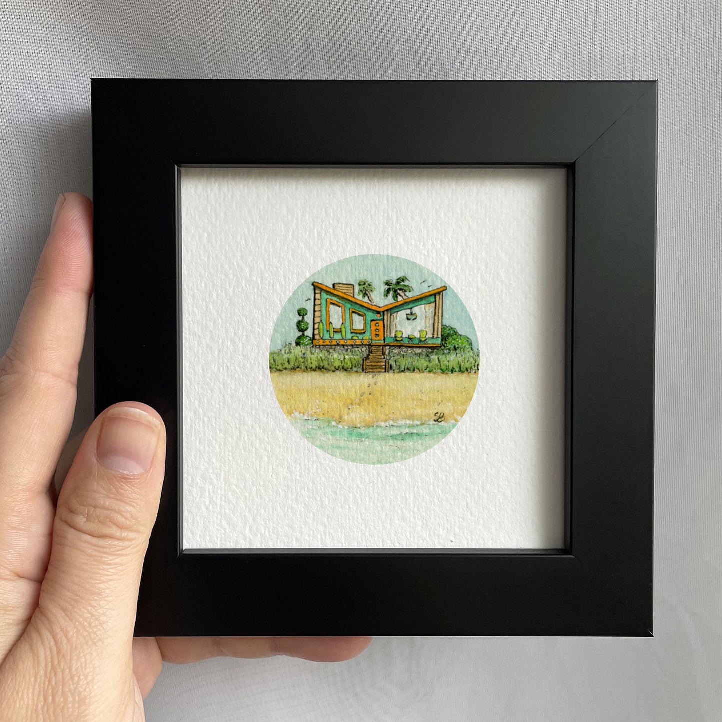 Mid-Century Beach House Watercolor Print