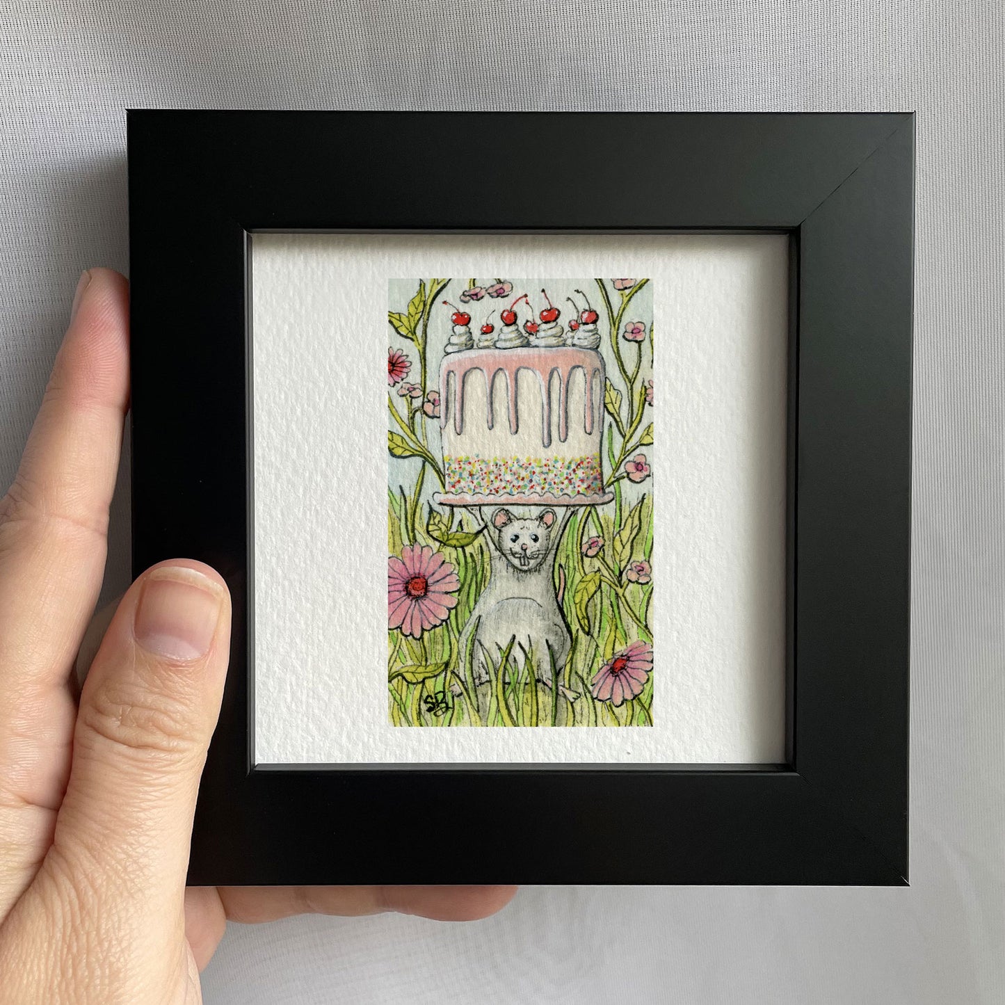 Mouse With Cake Watercolor Print