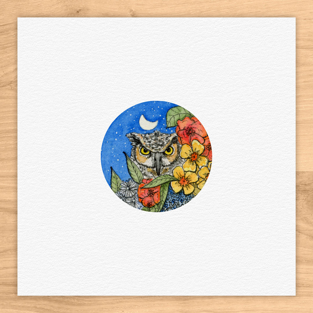 Peeping Owl Porch Watercolor Print