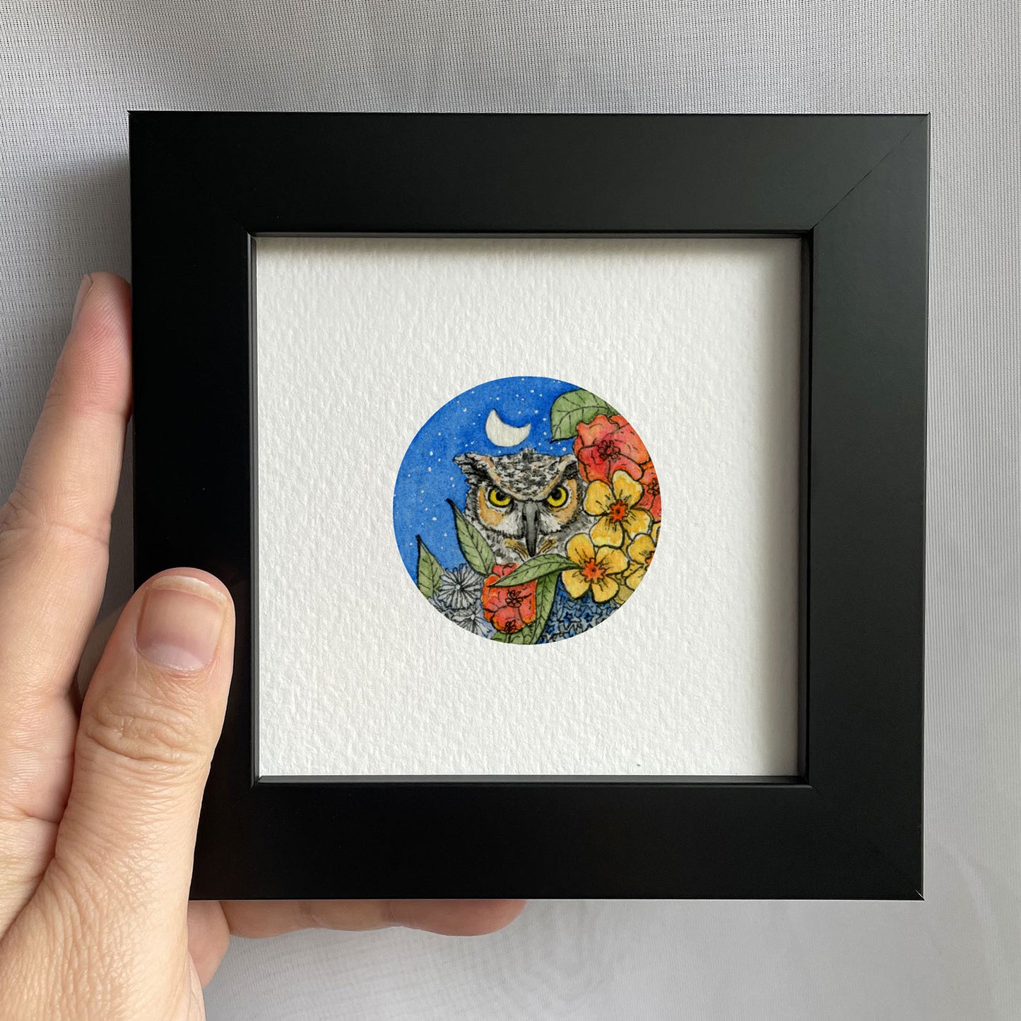 Peeping Owl Porch Watercolor Print