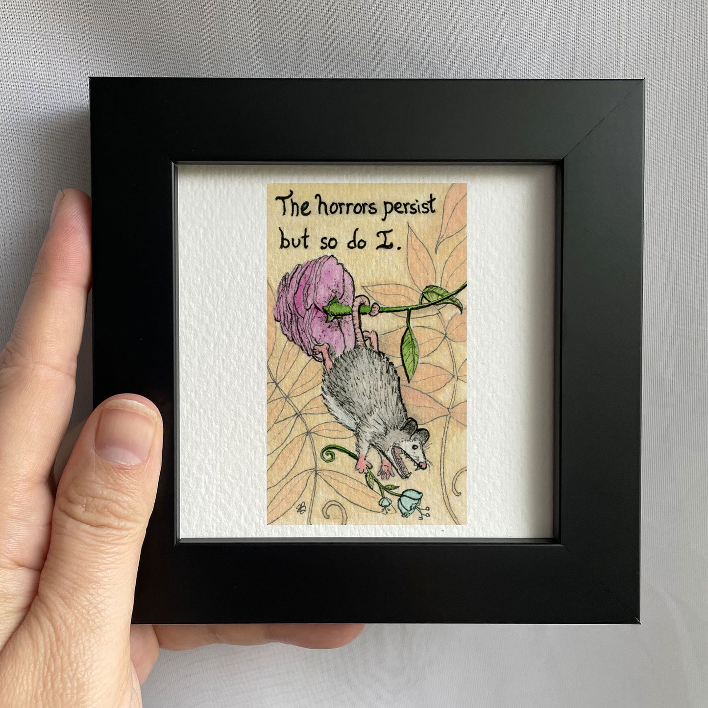 Opossum Horrors Tiny Art Watercolor Print