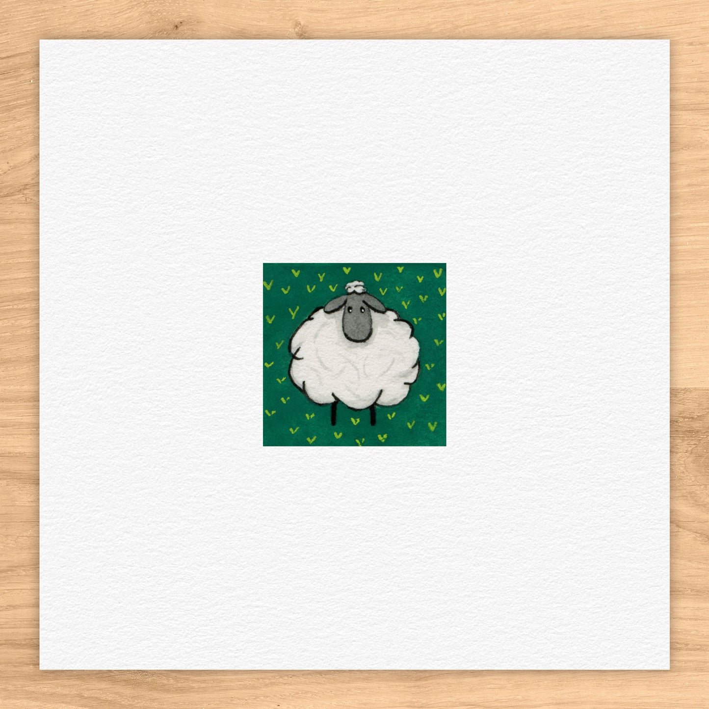 Sheep in Emerald Field Watercolor Print
