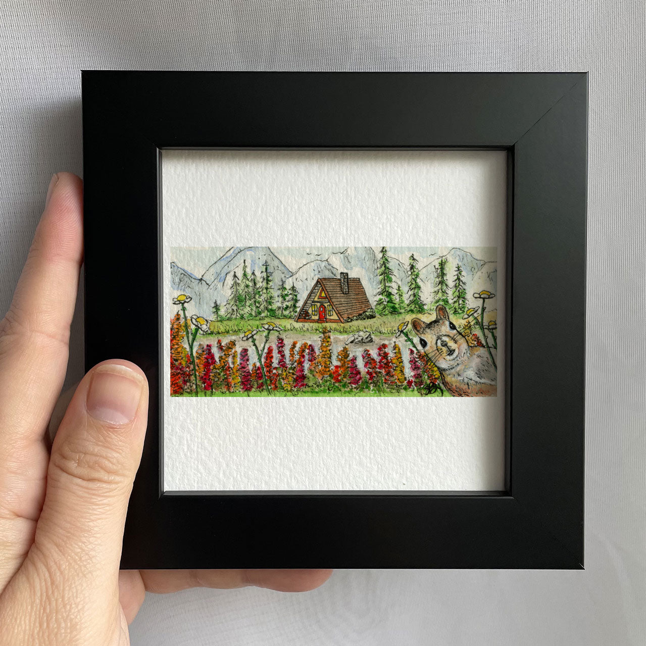 Peeping Squirrel Landscape Watercolor Print