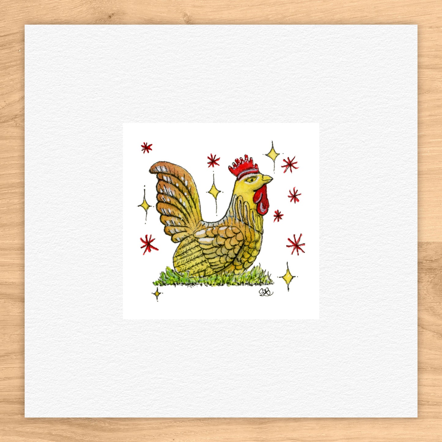 Starry Hen Tiny Art Watercolor Print