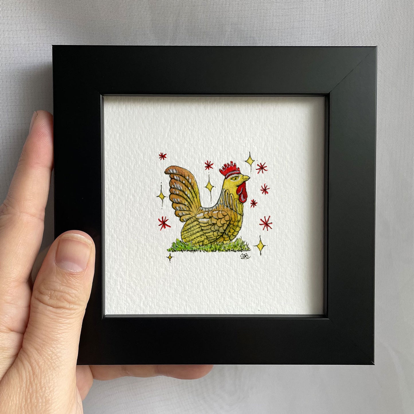 Starry Hen Tiny Art Watercolor Print