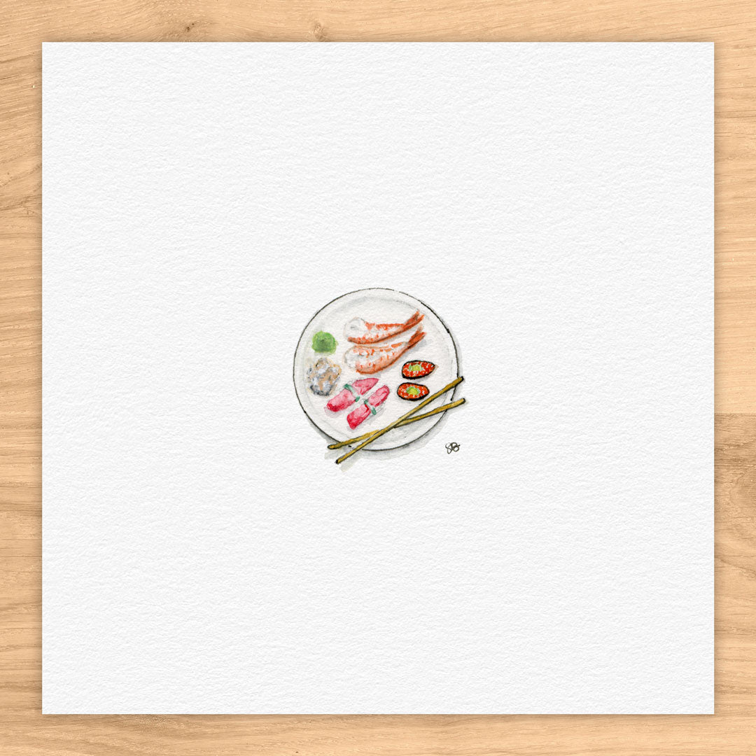 Sushi Plate Tiny Art Watercolor Print