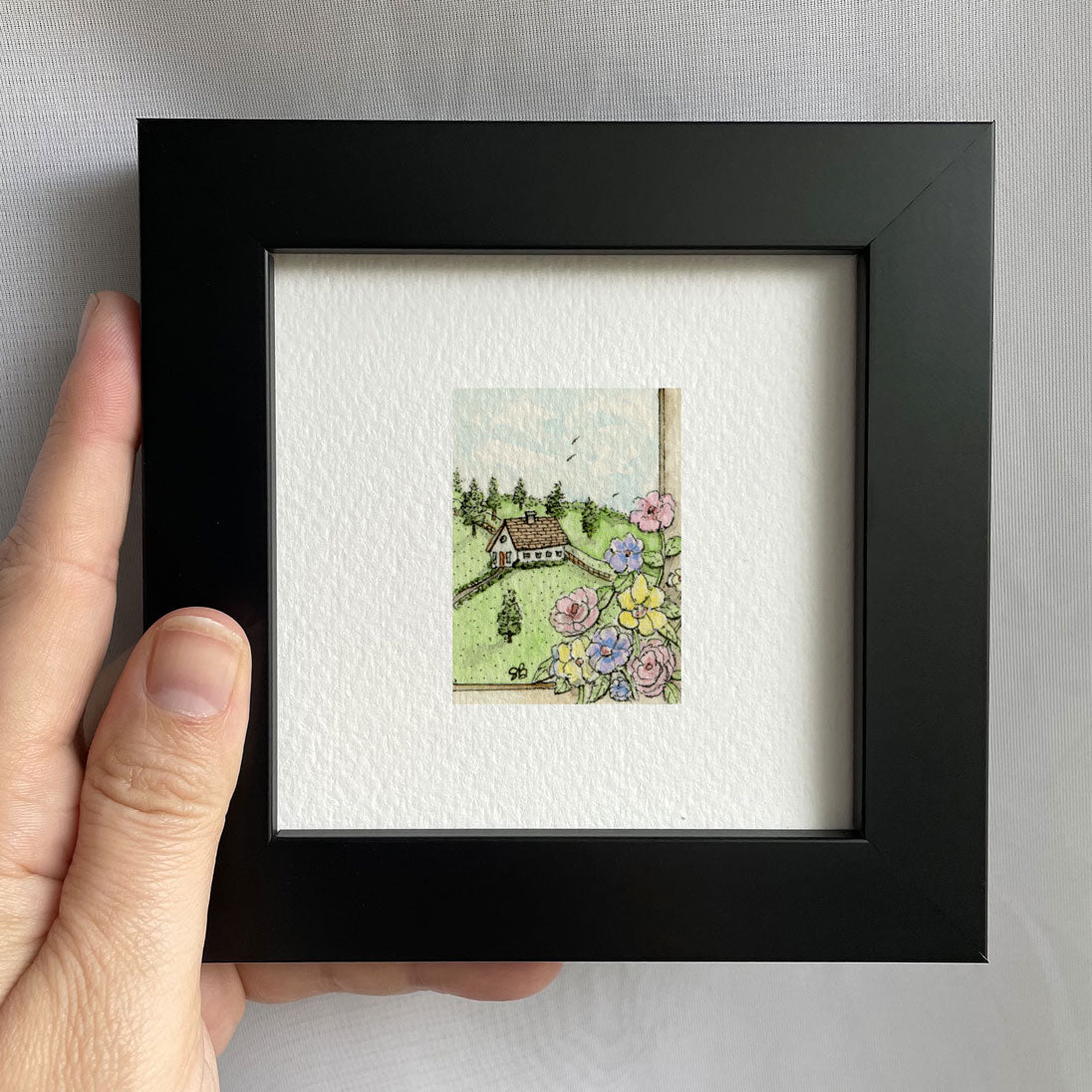 View From Window Tiny Art Watercolor Print