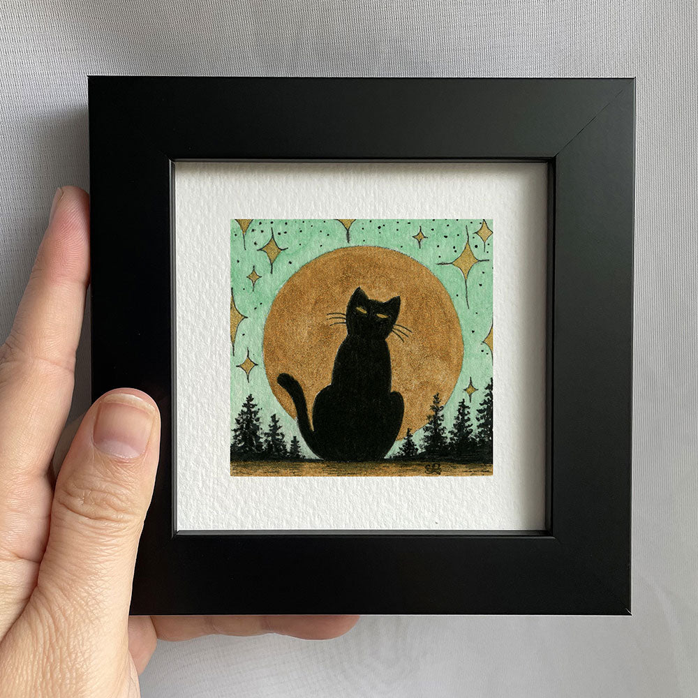 Black Cat & Moon Watercolor Print