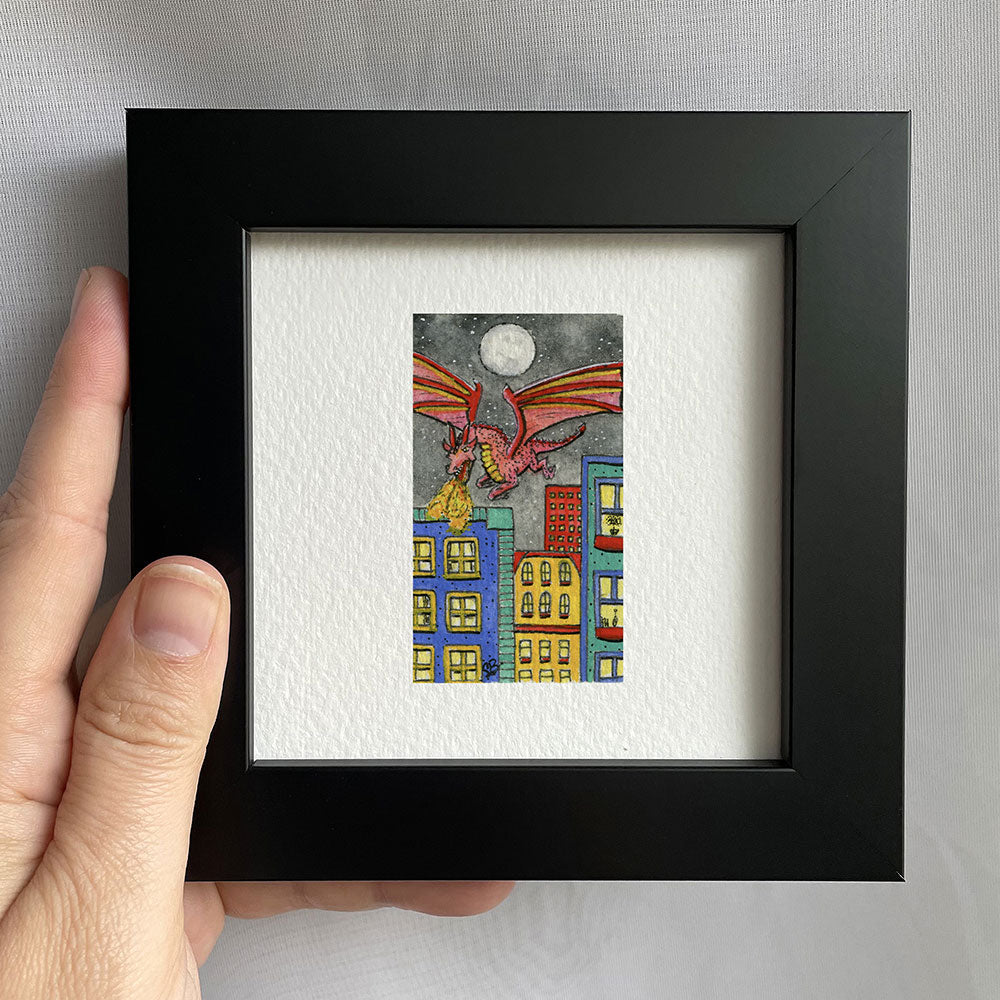 Dragon Over City Watercolor Print