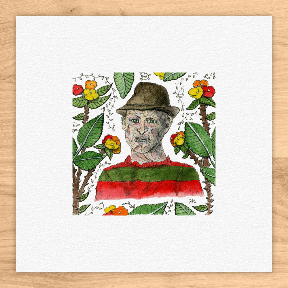 Floral Freddy Krueger Watercolor Print