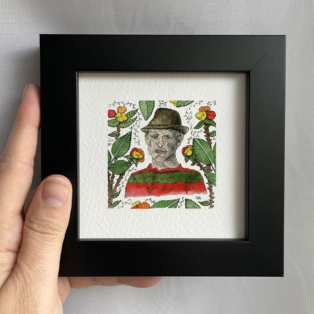Floral Freddy Krueger Watercolor Print