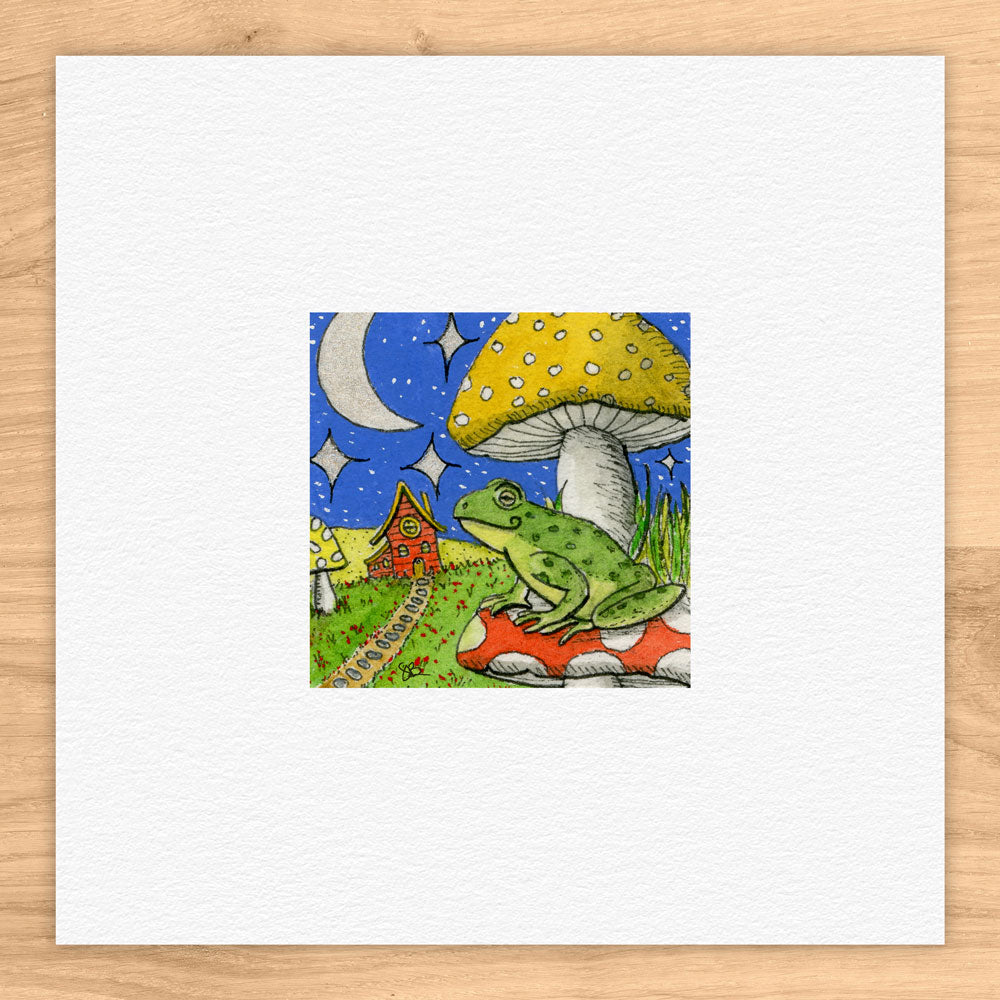 Frog On Mushroom Watercolor Print
